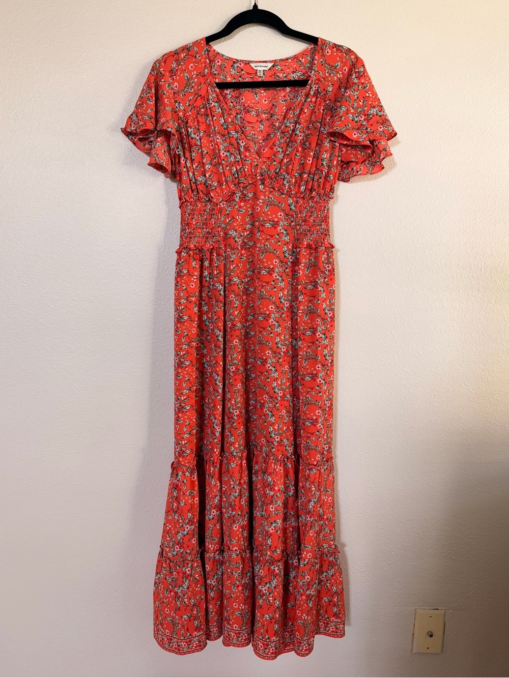 Max Studio Floral V-Neck Smocked Maxi Dress